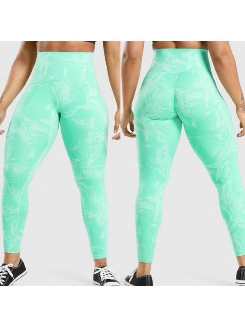 Gymshark Power High-Rise Leggings Womens S Bright Turquoise Swirl Print Athletic